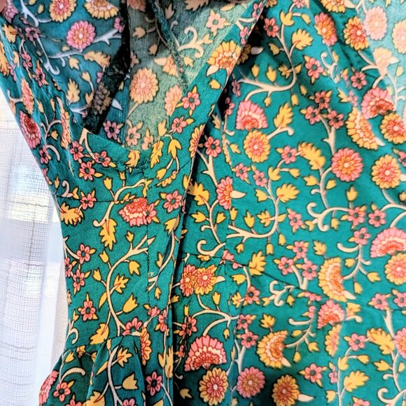 Natural Life Avery Midi Dress in Teal and Orange Boho Floral Pockets Cottagecore - Picture 9 of 14